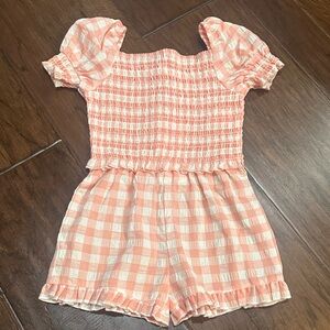Design History Peach Checkered Kids Romper